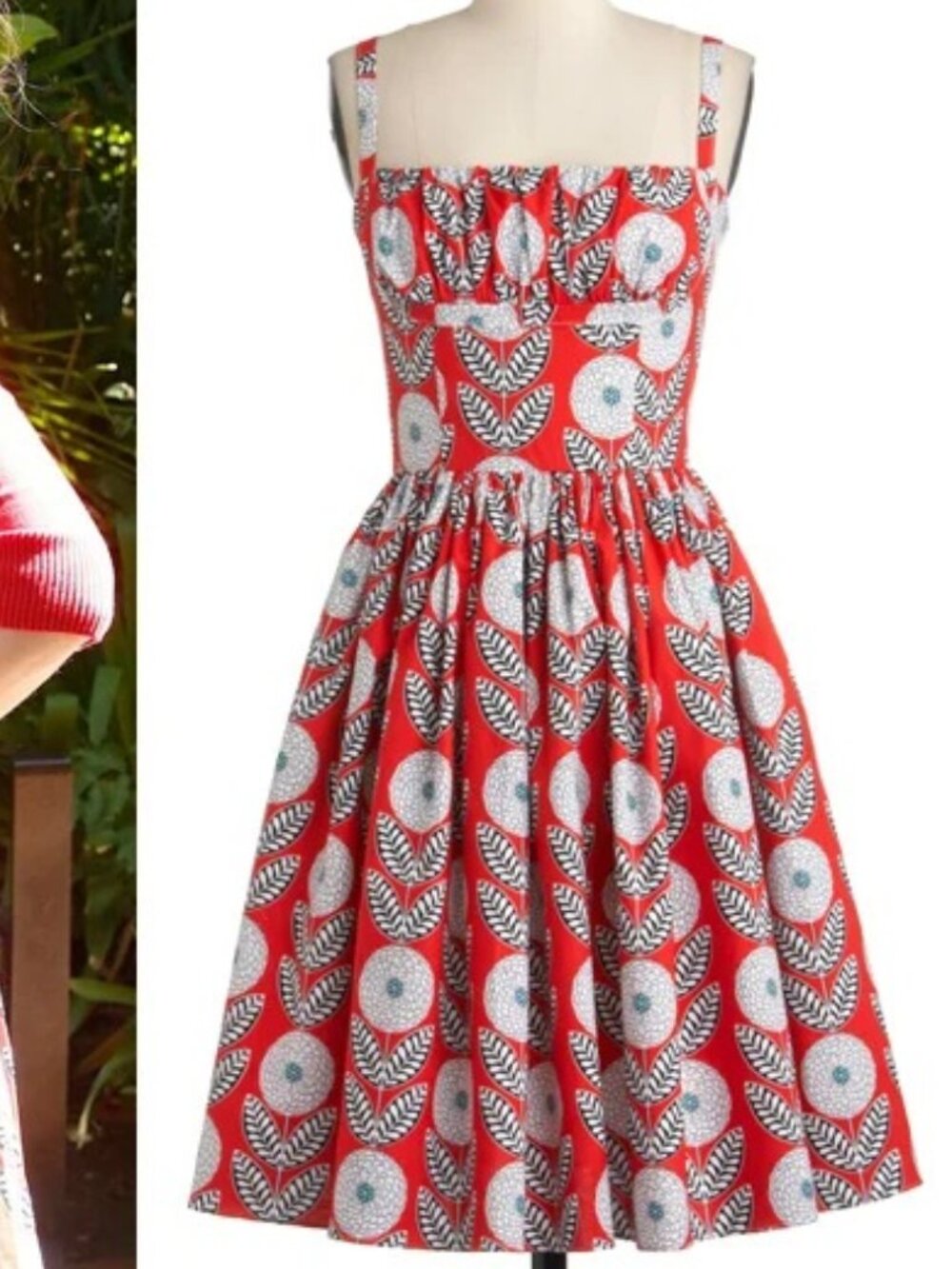 RARE Bernie Dexter Coral Red Floral Sundress with White & Gray TV STYLE 2X GUC